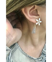 【handmade】retro flower×marble square pierce（white-greyge）