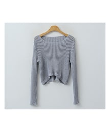 クロップド丈ボートネックリブニット