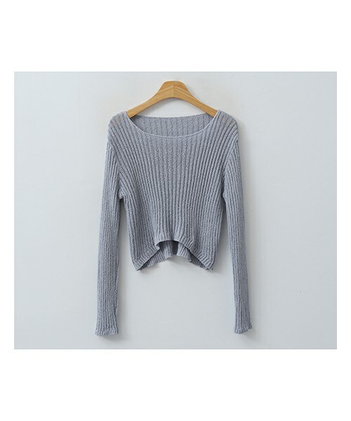 ENVYLOOK(エンビールック)の「クロップド丈ボートネックリブニット(ニット/セーター・レディース・블루/핑크/브라운/블랙・FREE(44-66))」の1枚目の写真