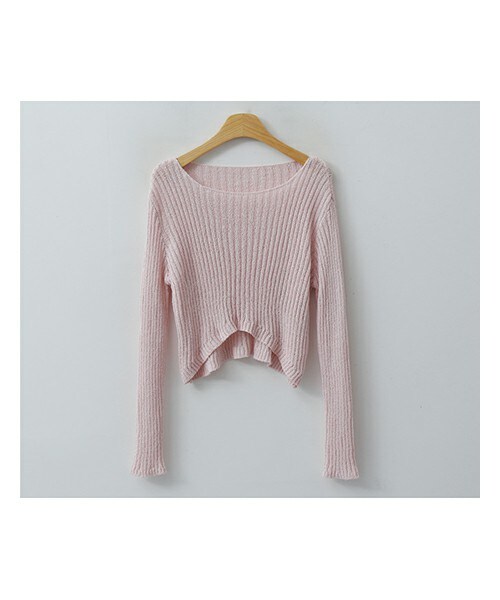 ENVYLOOK(エンビールック)の「クロップド丈ボートネックリブニット(ニット/セーター・レディース・블루/핑크/브라운/블랙・FREE(44-66))」の4枚目の写真