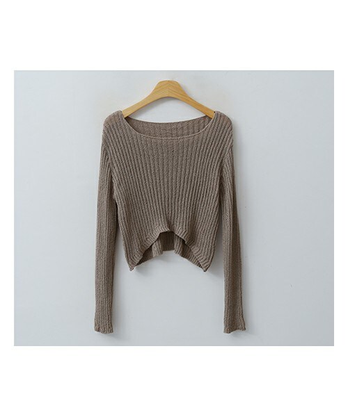 ENVYLOOK(エンビールック)の「クロップド丈ボートネックリブニット(ニット/セーター・レディース・블루/핑크/브라운/블랙・FREE(44-66))」の3枚目の写真