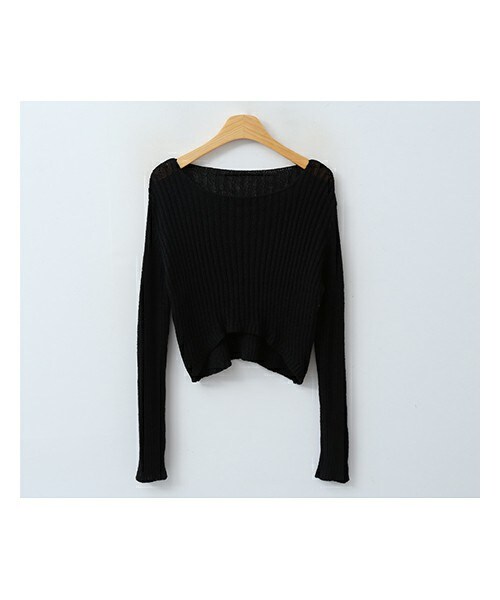 ENVYLOOK(エンビールック)の「クロップド丈ボートネックリブニット(ニット/セーター・レディース・블루/핑크/브라운/블랙・FREE(44-66))」の2枚目の写真