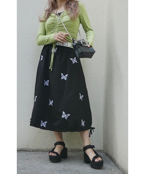 A.D.G（エーディージー）の「Butterfly Embroidery Flare Long Skirt (black)（スカート・レディース・BLACK・FREE）」の3枚目の写真