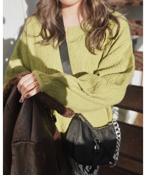 A.D.G(エーディージー)の「Cable Knit Loose Tunic (pistachio green)(ニット/セーター・レディース・グリーン・FREE)」の3枚目の写真
