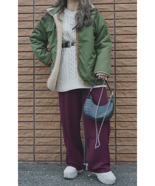 A.D.G(エーディージー)の「Reversible Boa Jacket Coat (khaki green)(ミリタリージャケット・レディース・グリーン・FREE)」の3枚目の写真
