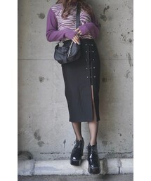 A.D.G | Zebra Pattern Mock Neck Knit Sweater (purple)(ニット/セーター)