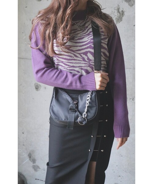 A.D.G(エーディージー)の「Zebra Pattern Mock Neck Knit Sweater (purple)(ニット/セーター・レディース・パープル・FREE)」の2枚目の写真