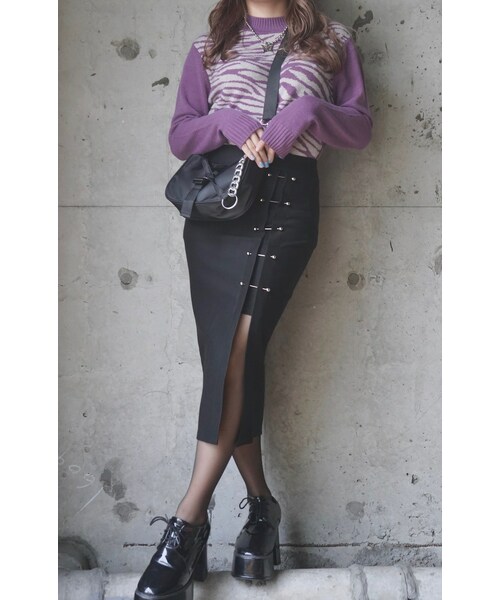 A.D.G(エーディージー)の「Zebra Pattern Mock Neck Knit Sweater (purple)(ニット/セーター・レディース・パープル・FREE)」の3枚目の写真