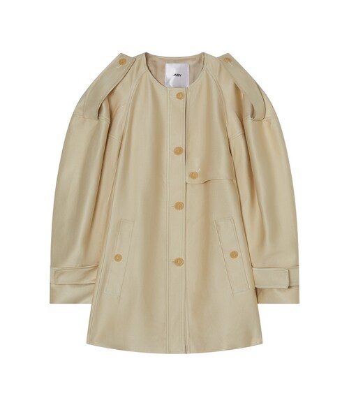 JNBY(ジェーエヌビーワイ)の「Round-neck Silk-blend Trench Jacket(ノーカラージャケット・レディース・アイボリー/ブラック・36/38/40)」の1枚目の写真