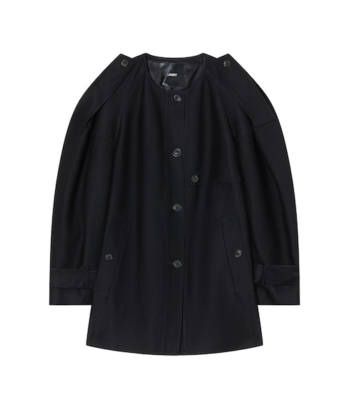 JNBY(ジェーエヌビーワイ)の「Round-neck Silk-blend Trench Jacket(ノーカラージャケット・レディース・アイボリー/ブラック・36/38/40)」の2枚目の写真