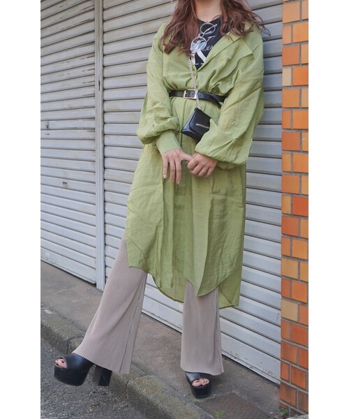 A.D.G(エーディージー)の「2way Sheer Long Shirts Onepiece (green tea)(シャツワンピース・レディース・グリーン・FREE)」の1枚目の写真
