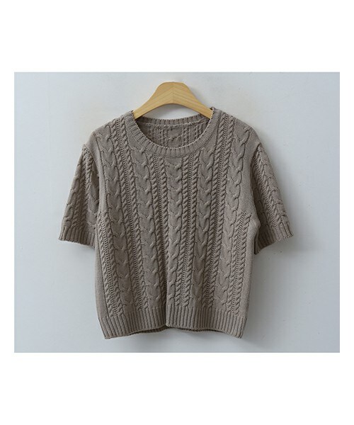 ENVYLOOK(エンビールック)の「ケーブル編み半袖ラウンドニット(ニット/セーター・レディース・그린/화이트/베이지/블루/블랙・FREE(44-66))」の4枚目の写真