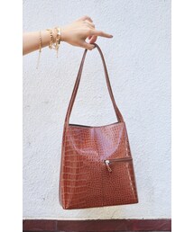 Crocodile Leather Touch Tote-Bag (camel brown)