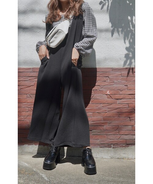 A.D.G(エーディージー)の「Wide Easy Salopette Pants (black)(サロペット/オーバーオール・レディース・ブラック・FREE)」の1枚目の写真