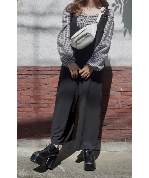 A.D.G(エーディージー)の「Wide Easy Salopette Pants (black)(サロペット/オーバーオール・レディース・ブラック・FREE)」の3枚目の写真