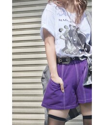 A.D.G | White Stitch A-Line Short Pants (purple)(デニムパンツ)