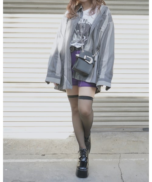 A.D.G(エーディージー)の「White Stitch A-Line Short Pants (purple)(デニムパンツ・レディース・パープル・FREE)」の2枚目の写真
