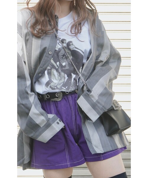 A.D.G(エーディージー)の「White Stitch A-Line Short Pants (purple)(デニムパンツ・レディース・パープル・FREE)」の3枚目の写真