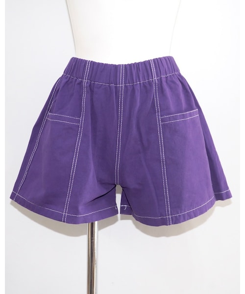 A.D.G(エーディージー)の「White Stitch A-Line Short Pants (purple)(デニムパンツ・レディース・パープル・FREE)」の5枚目の写真
