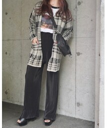 A.D.G | Check Knit Long Cardigan (light beige)(カーディガン/ボレロ)