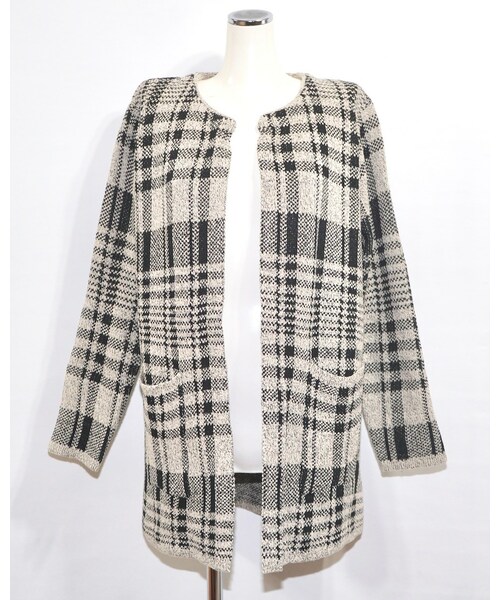 A.D.G（エーディージー）の「Check Knit Long Cardigan (light beige)（カーディガン/ボレロ・レディース・ブラック・FREE）」の5枚目の写真