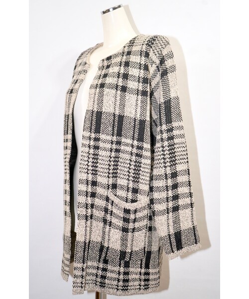 A.D.G（エーディージー）の「Check Knit Long Cardigan (light beige)（カーディガン/ボレロ・レディース・ブラック・FREE）」の6枚目の写真