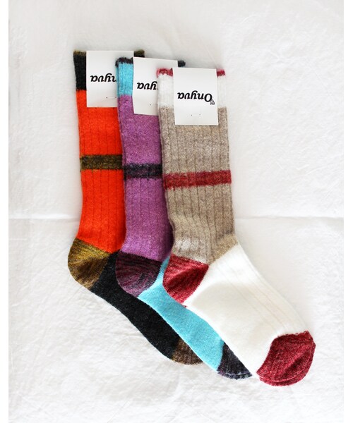 Onyva(オニヴァ)の「Onyva(オニヴァ) クレイジーパターンウールソックス(ソックス/靴下・レディース・ベージュ/オレンジ/ライラック・Free)」の4枚目の写真