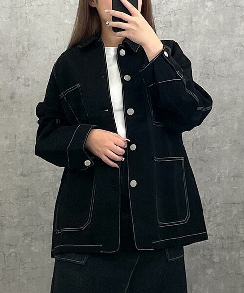 Sheson(シーズン)の「ステッチワークデニムジャケット(デニムジャケット・レディース・ホワイト/ブラック・M)」の2枚目の写真