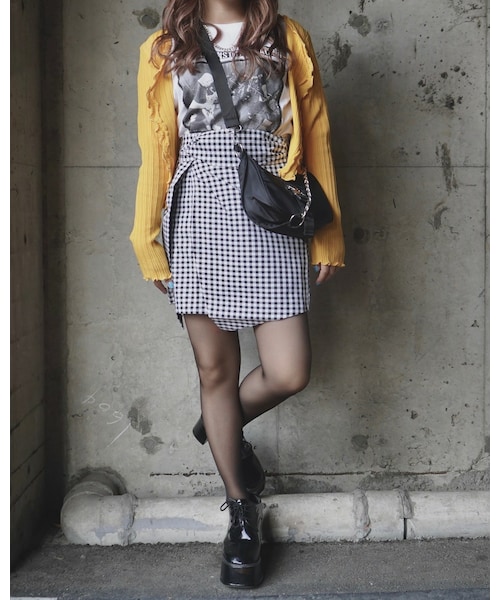 A.D.G（エーディージー）の「Gingham Check Irregular Mini Skirt（スカート・レディース・ホワイト・FREE）」の4枚目の写真