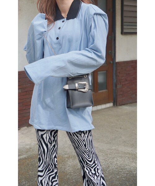 A.D.G(エーディージー)の「Point Shoulder Big Polo-shirts (sax blue)(ポロシャツ・レディース・ブルー・FREE)」の2枚目の写真