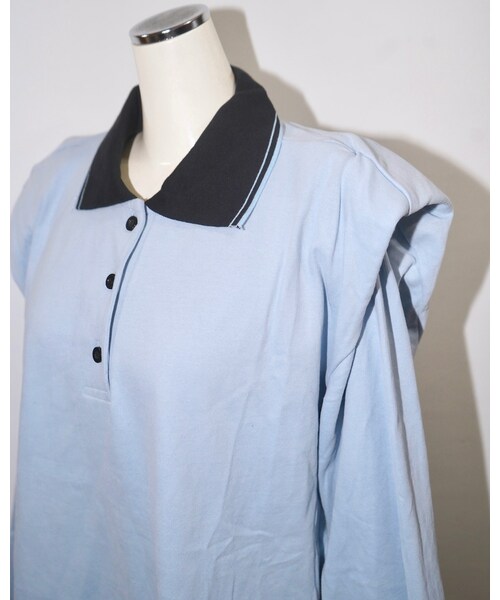 A.D.G(エーディージー)の「Point Shoulder Big Polo-shirts (sax blue)(ポロシャツ・レディース・ブルー・FREE)」の4枚目の写真