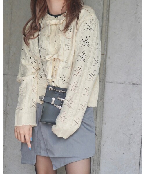 A.D.G(エーディージー)の「Cable&Crochet Knit Ribbon Cardigan (cream)(カーディガン/ボレロ・レディース・ホワイト・FREE)」の5枚目の写真