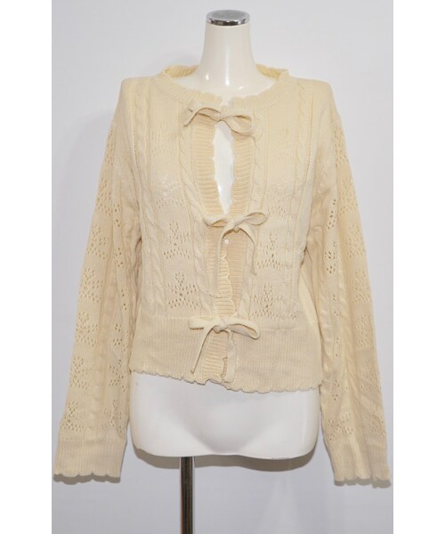 A.D.G(エーディージー)の「Cable&Crochet Knit Ribbon Cardigan (cream)(カーディガン/ボレロ・レディース・ホワイト・FREE)」の6枚目の写真