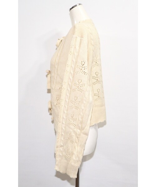 A.D.G(エーディージー)の「Cable&Crochet Knit Ribbon Cardigan (cream)(カーディガン/ボレロ・レディース・ホワイト・FREE)」の7枚目の写真