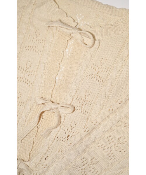 A.D.G(エーディージー)の「Cable&Crochet Knit Ribbon Cardigan (cream)(カーディガン/ボレロ・レディース・ホワイト・FREE)」の8枚目の写真