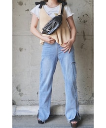 Silver Chain Leather Touch Waist Bag (black)