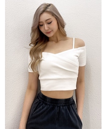 GYDA | ハーフスリーブカシュクールオフショルショートTOPS(Tシャツ/カットソー)