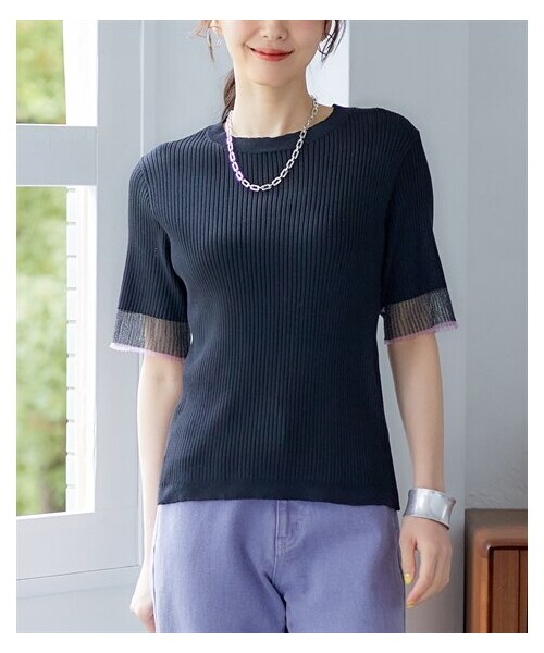 nissen（ニッセン）の「＜大きいサイズ＞ 袖口シアーリブトップス（Tシャツ/カットソー・レディース・黒/アイボリー・L/LL/3L/4L/5L/6L/8L/10L）」の10枚目の写真