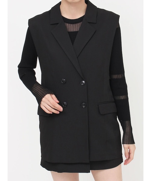 MURUA（ムルーア）の「バックベルトテーラードジレ【セットアップ着用可】（ベスト・レディース・ダークグレー/ブラック/オレンジ/ブルー/ベージュ・F）」の7枚目の写真