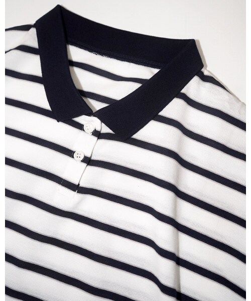 A.D.G（エーディージー）の「Loose Fit Border Polo-shirts (white)（ポロシャツ・レディース・ホワイト・FREE）」の6枚目の写真