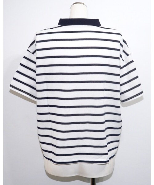 A.D.G（エーディージー）の「Loose Fit Border Polo-shirts (white)（ポロシャツ・レディース・ホワイト・FREE）」の8枚目の写真