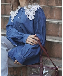 Big Lace Collar Denim Blouse