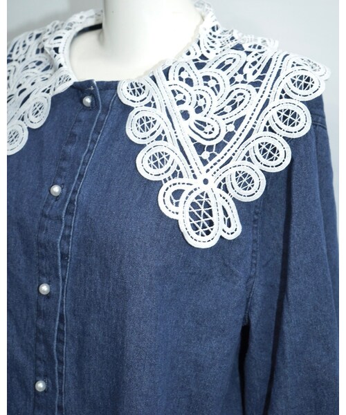 A.D.G(エーディージー)の「Big Lace Collar Denim Blouse(シャツ/ブラウス・レディース・ブルー・FREE)」の8枚目の写真