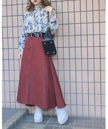 Chino Long A-Line Skirt (Bordeaux)