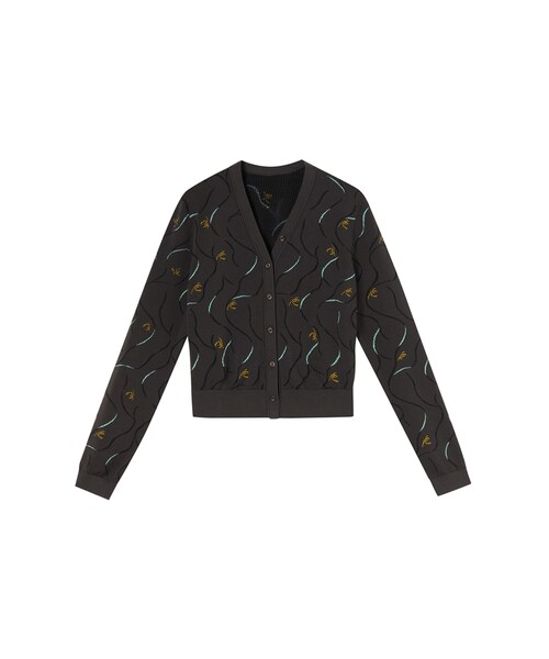 JNBY（ジェーエヌビーワイ）の「Oriental Floral-jacquard V-neck Cotton-blend Cardigan（カーディガン/ボレロ・レディース・チャコールグレー/ブラウン・36/38/40）」の2枚目の写真
