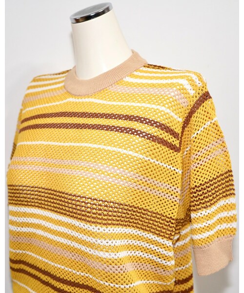 A.D.G（エーディージー）の「Multi Color Border S/S Knit Tops (mustard-brown)（ニット/セーター・レディース・イエロー・FREE）」の5枚目の写真