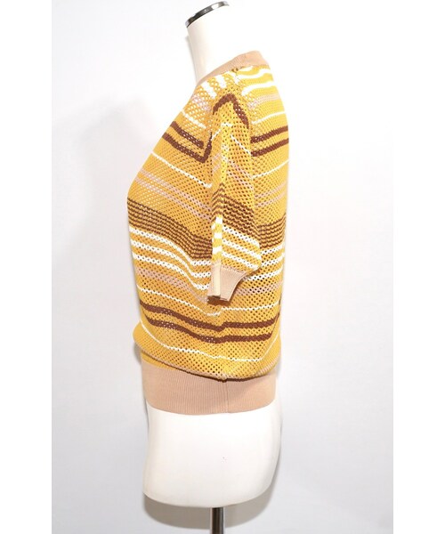 A.D.G（エーディージー）の「Multi Color Border S/S Knit Tops (mustard-brown)（ニット/セーター・レディース・イエロー・FREE）」の6枚目の写真