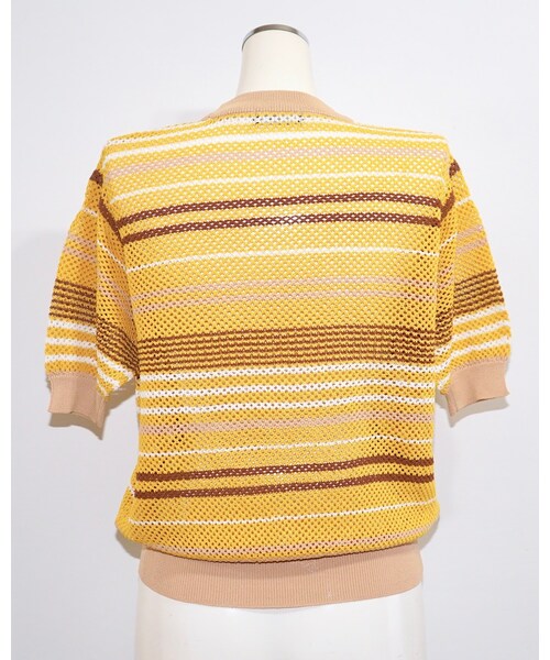 A.D.G（エーディージー）の「Multi Color Border S/S Knit Tops (mustard-brown)（ニット/セーター・レディース・イエロー・FREE）」の7枚目の写真