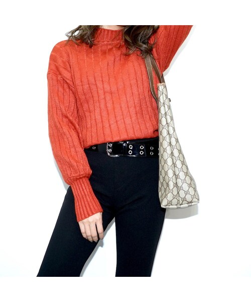 A.D.G（エーディージー）の「Balloon Sleeve High-Neck Knit Tops (orange)（ニット/セーター・レディース・オレンジ・FREE）」の2枚目の写真