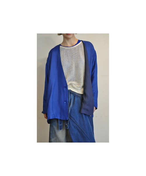 hippiness(ヒッピネス)の「キュプラツートンウォーカージャケット(ノーカラージャケット・レディース・シルバー/ベージュ/ブルー/パープル/ブラウン・one)」の4枚目の写真